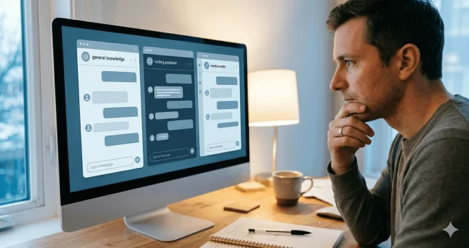 Comparatif ChatGPT vs Claude vs Gemini — interfaces des trois principaux assistants IA en 2026