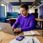 Jeune actif évoluant en télétravail depuis chez lui