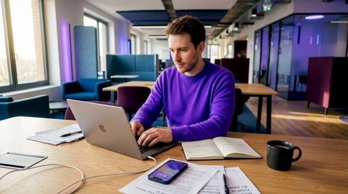 Jeune actif évoluant en télétravail depuis chez lui